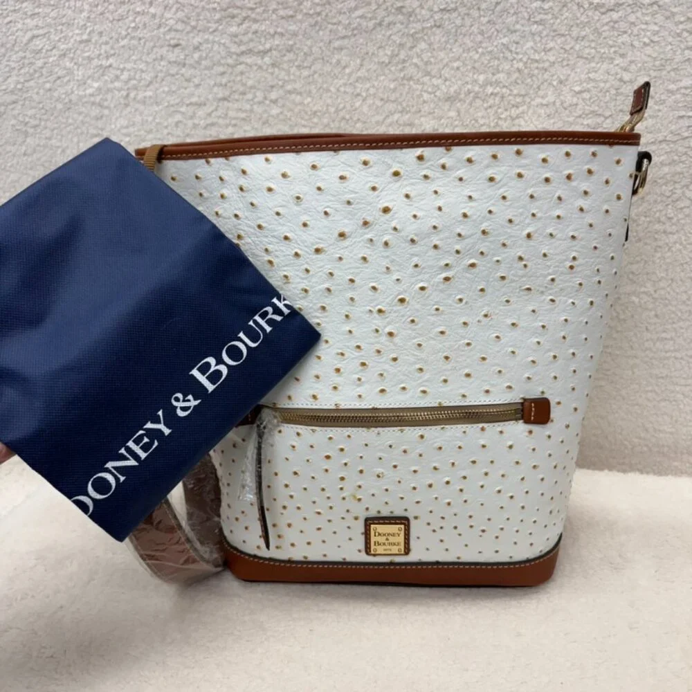 DOONEY & BOURKE Hobo Handbag in Bone Italian Leather Ostrich NEW - Picture 5 of 12